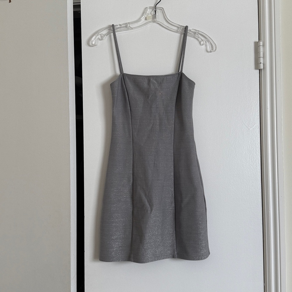 Reformation Shimmering Silver Mini Dress